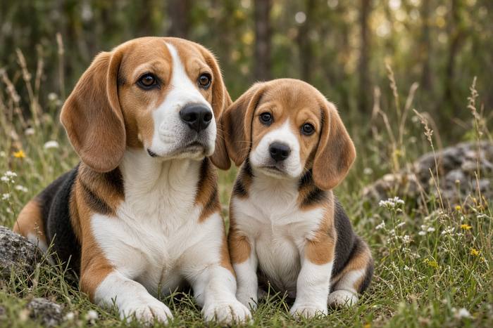 Beagle poster, Adult and Puppy