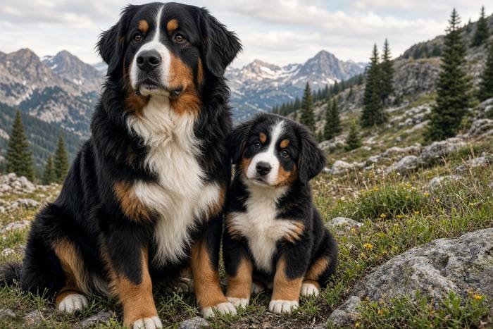 Bernese Mountain Dog poster, Adult and Puppy