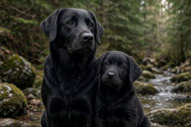 Black Labrador poster, Adult and Puppy