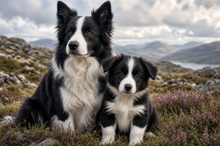 Border Collie poster, Adult and Puppy