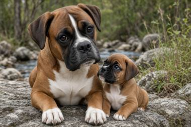 Boxer poster, Adult and Puppy