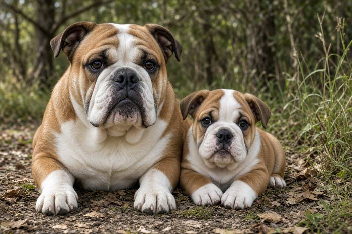 Bulldog poster, Adult and Puppy