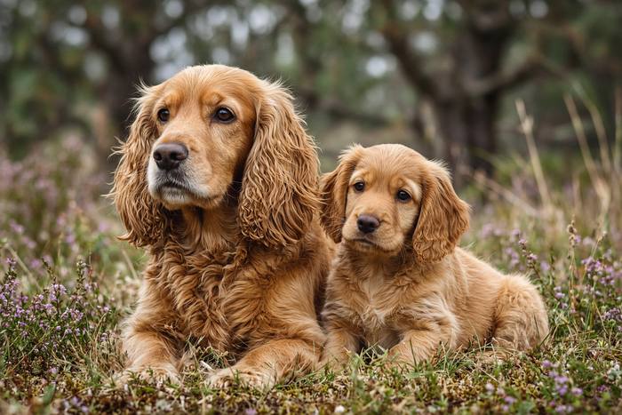 Cocker Spaniel poster, Adult and Puppy