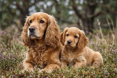 Cocker Spaniel poster, Adult and Puppy