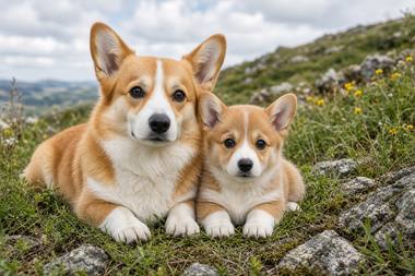 Corgi poster, Adult and Puppy