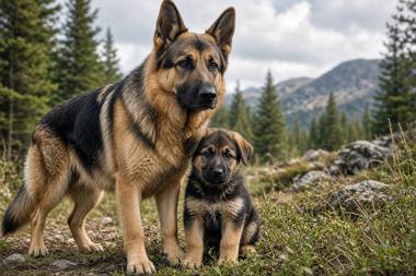 German Shepherd poster, Adult and Puppy