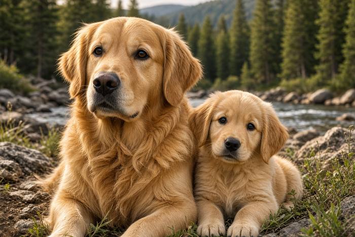 Golden Retriever poster, Adult and Puppy