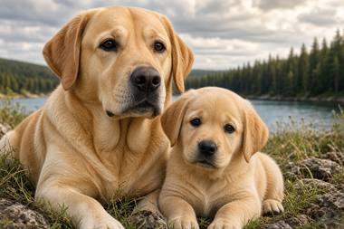 Labrador poster, Adult and Puppy