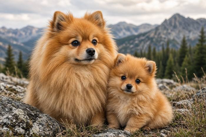 Pomeranian poster, Adult and Puppy