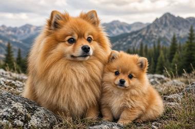 Pomeranian poster, Adult and Puppy