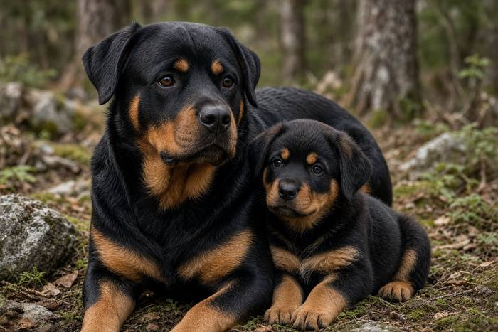 Rottweiler poster, Adult and Puppy