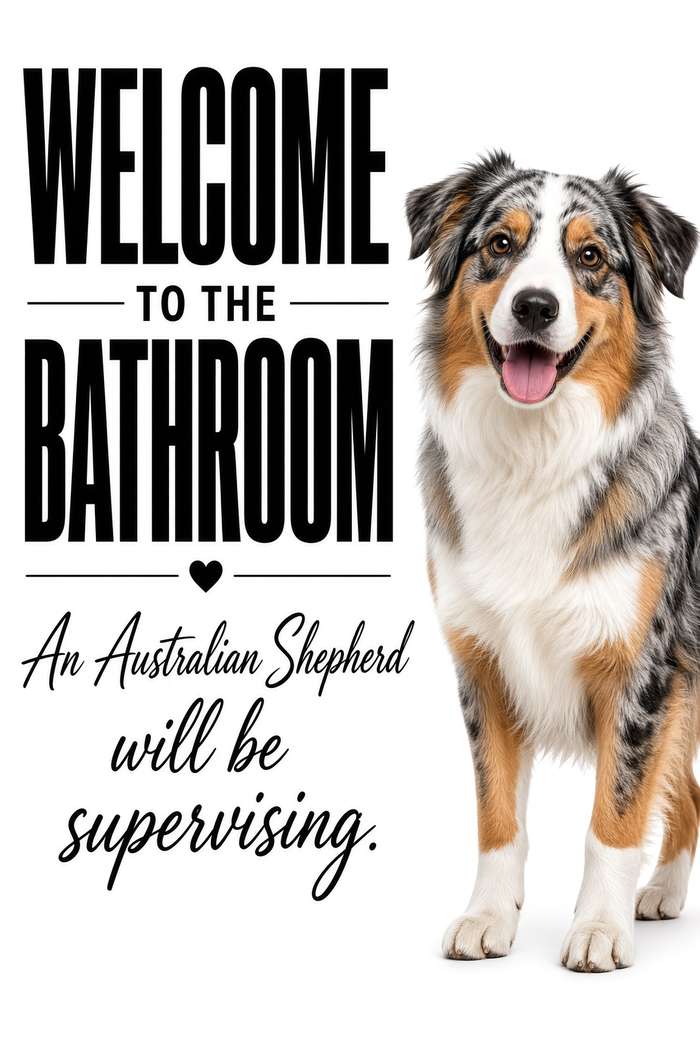 Australian Shepherd (Merle) poster, Bathroom Supervisors