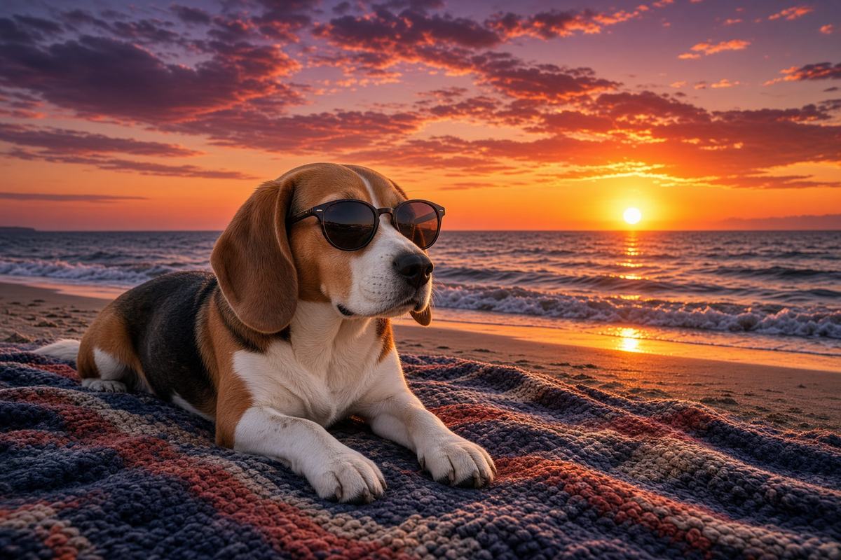 Beagle poster, Beach Day Dogs