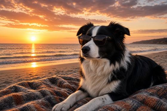 Border Collie poster, Beach Day Dogs