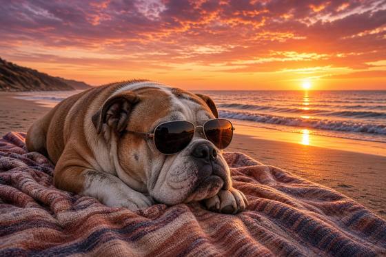 Bulldog poster, Beach Day Dogs