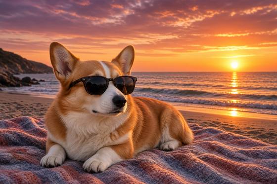 Corgi poster, Beach Day Dogs