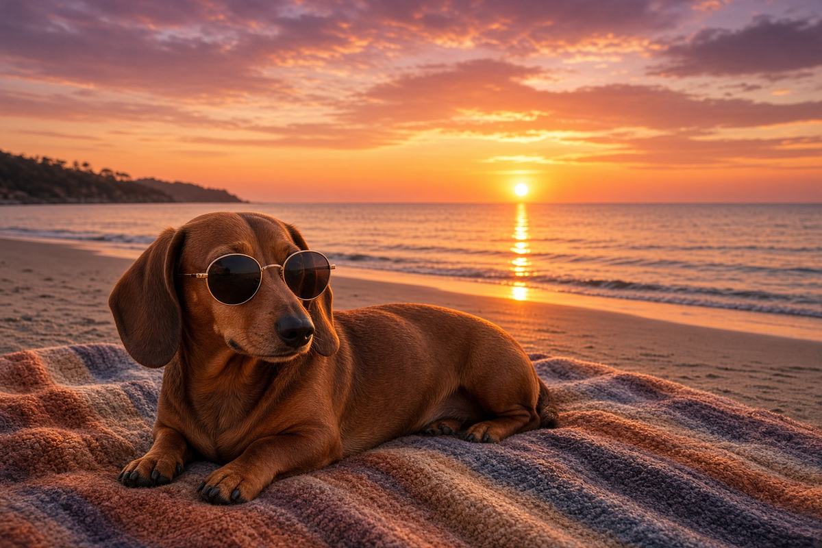 Dachshund poster, Beach Day Dogs