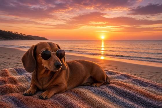 Dachshund poster, Beach Day Dogs