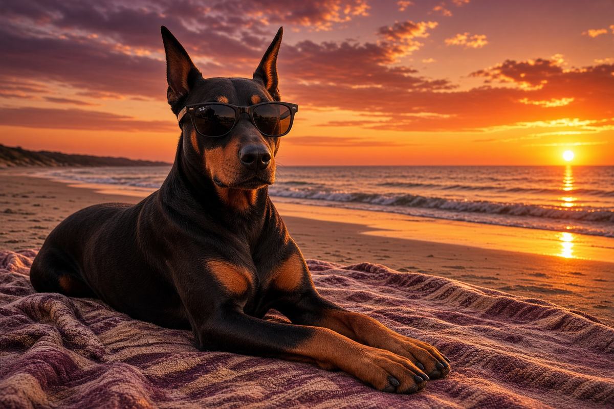 Doberman poster, Beach Day Dogs