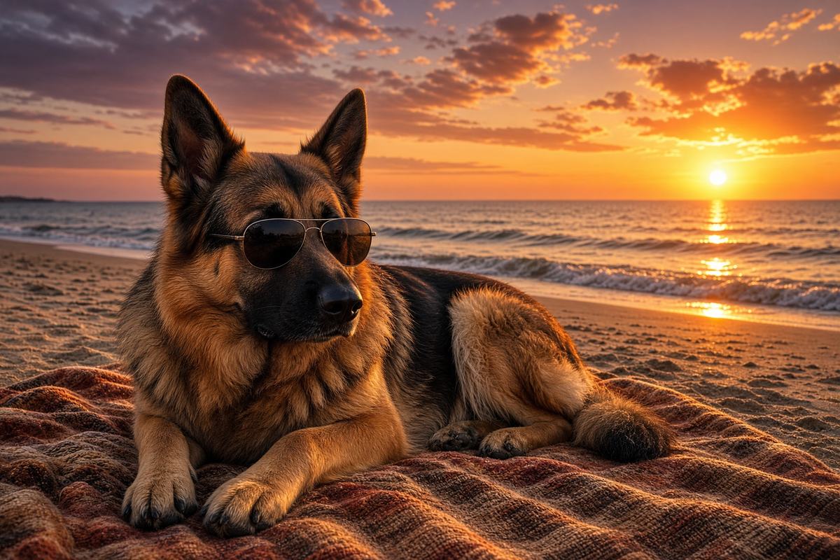 German Shepherd poster, Beach Day Dogs