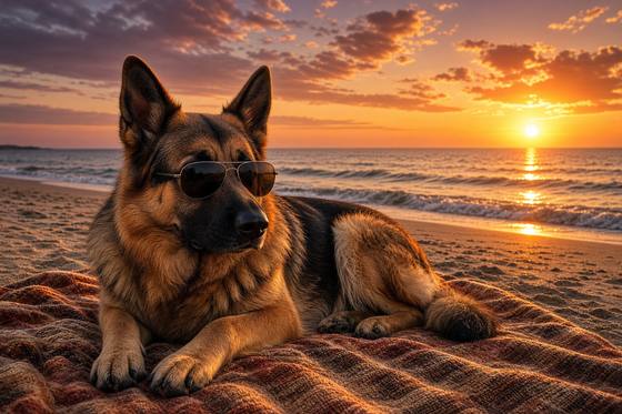 German Shepherd poster, Beach Day Dogs