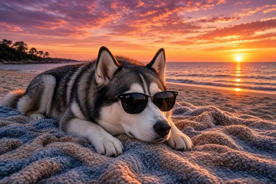 Siberian Husky poster, Beach Day Dogs