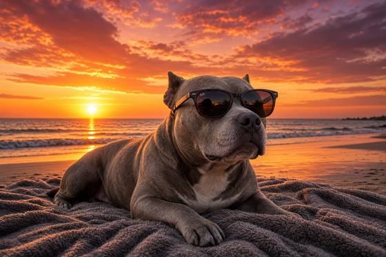 Pit Bull poster, Beach Day Dogs