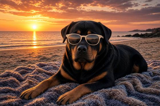 Rottweiler poster, Beach Day Dogs