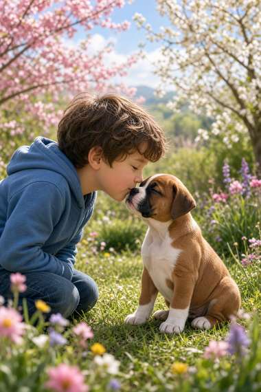 Boxer poster, Boy and Puppy