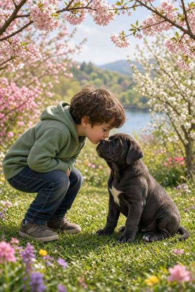 Cane Corso poster, Boy and Puppy