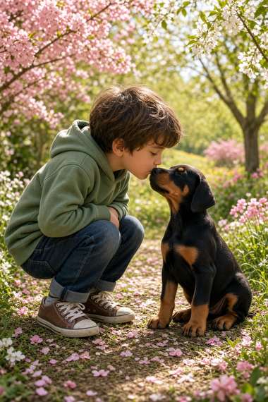 Doberman poster, Boy and Puppy