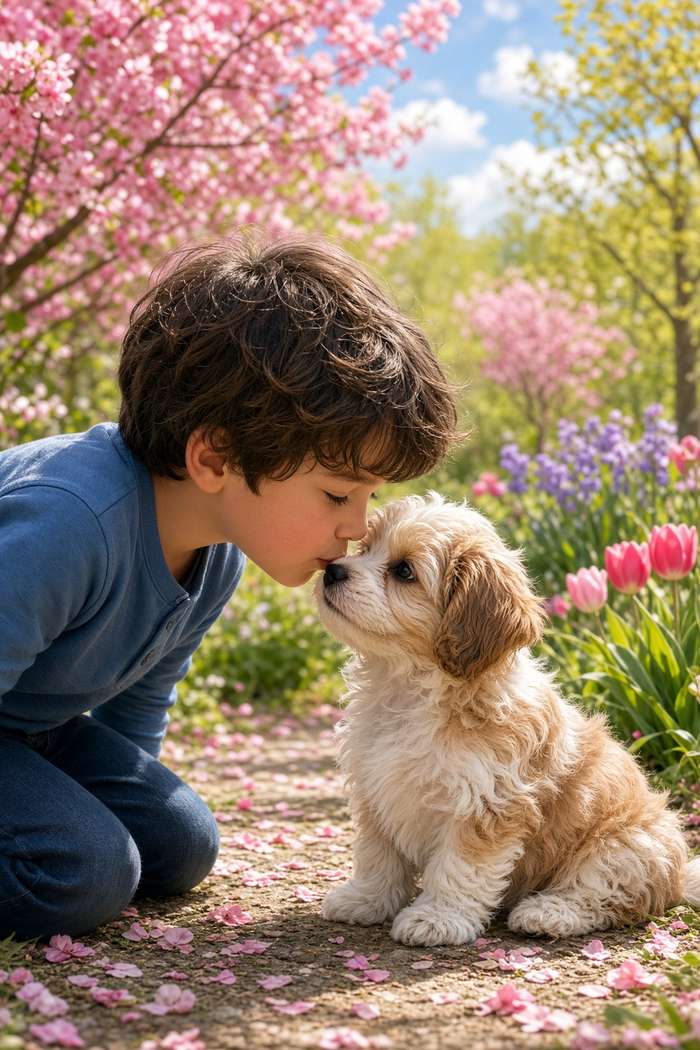 Havanese poster, Boy and Puppy