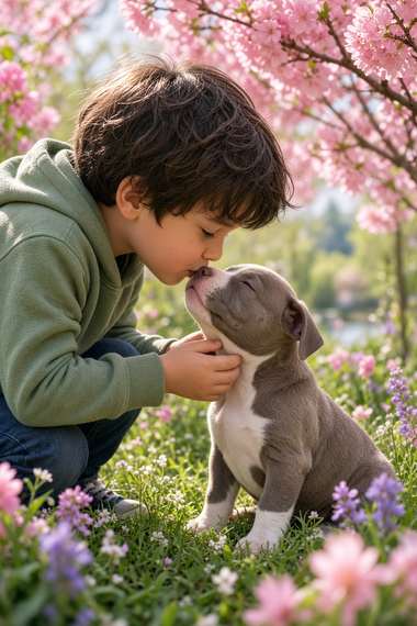 Pit Bull poster, Boy and Puppy