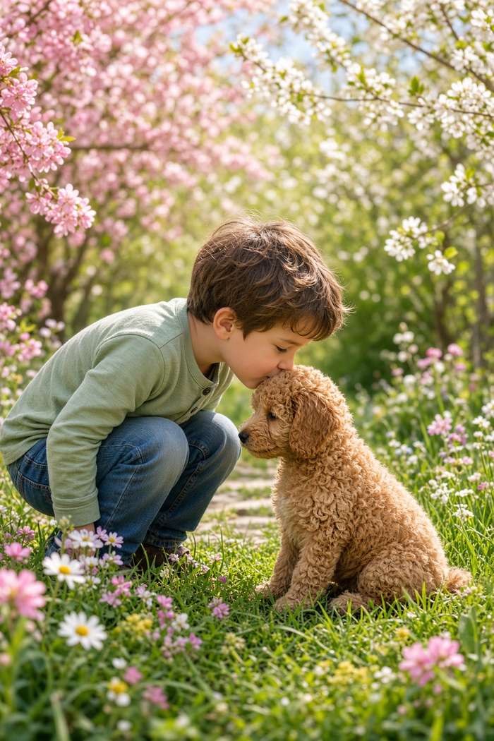 Poodle poster, Boy and Puppy