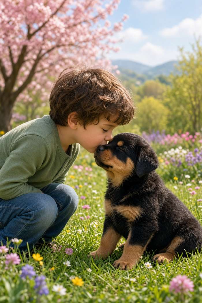 Rottweiler poster, Boy and Puppy