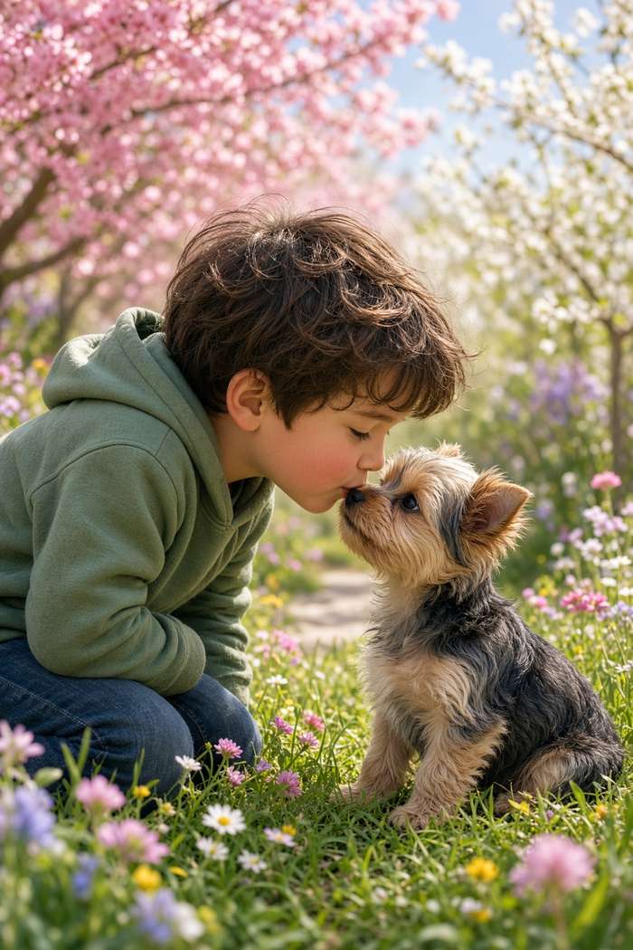 Yorkshire Terrier poster, Boy and Puppy