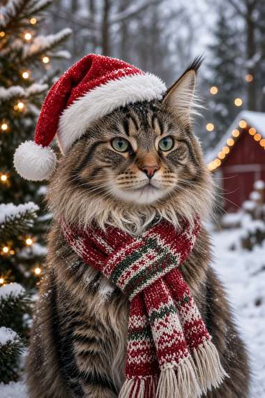 Maine Coon poster, Christmas Cats