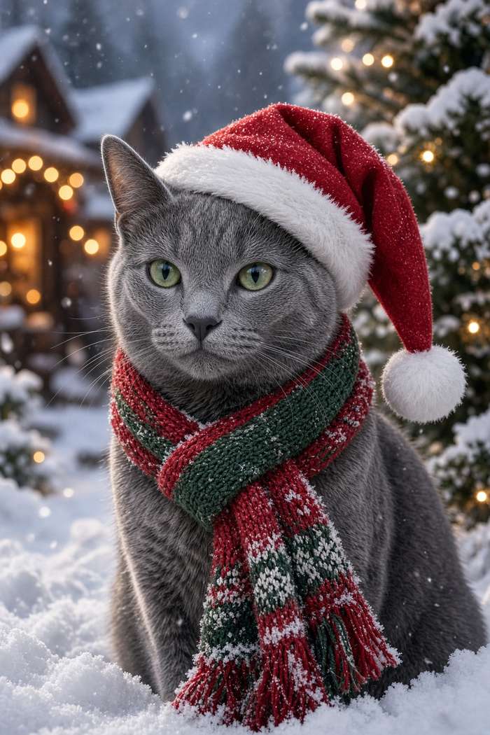 Russian Blue poster, Christmas Cats