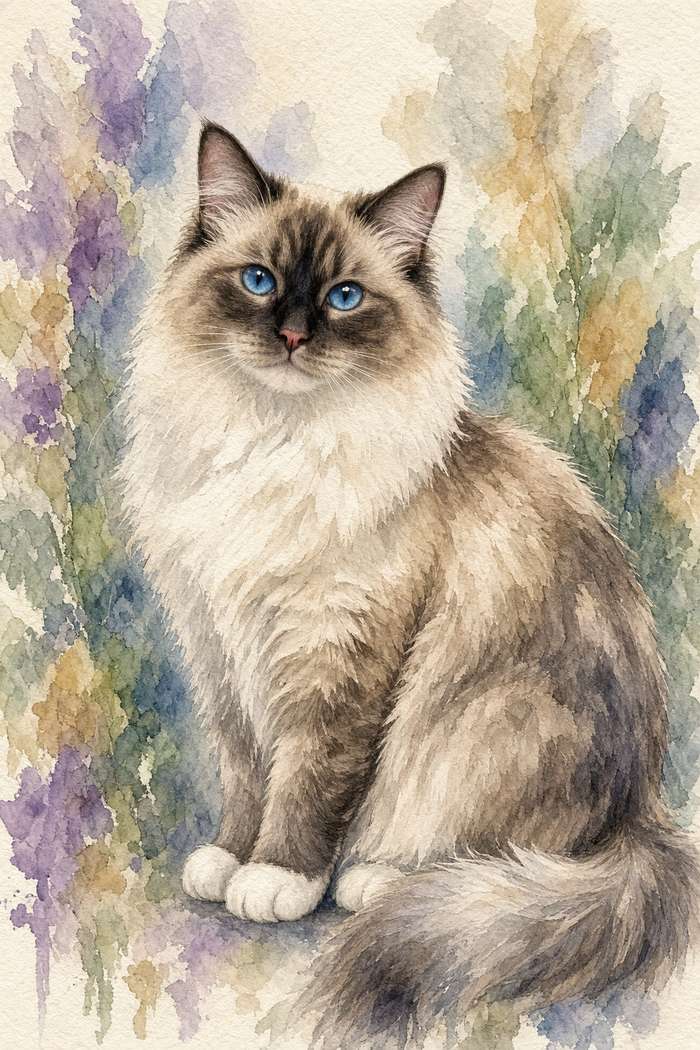 Birman poster, Watercolor Cats