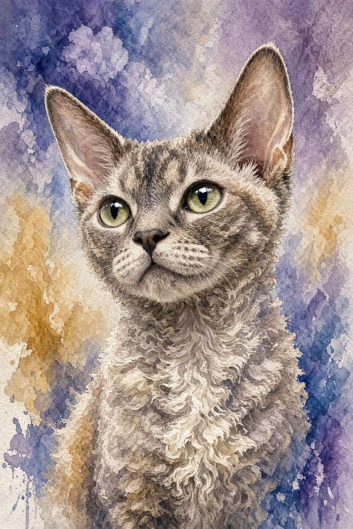Devon Rex poster, Watercolor Cats