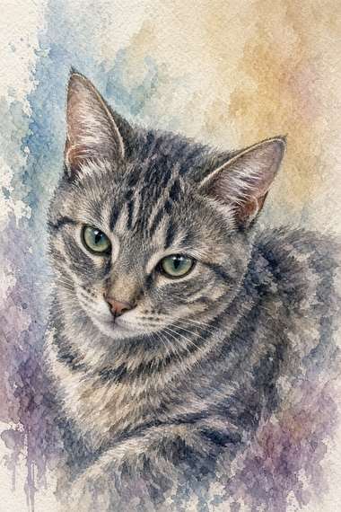 Gray Tabby poster, Watercolor Cats