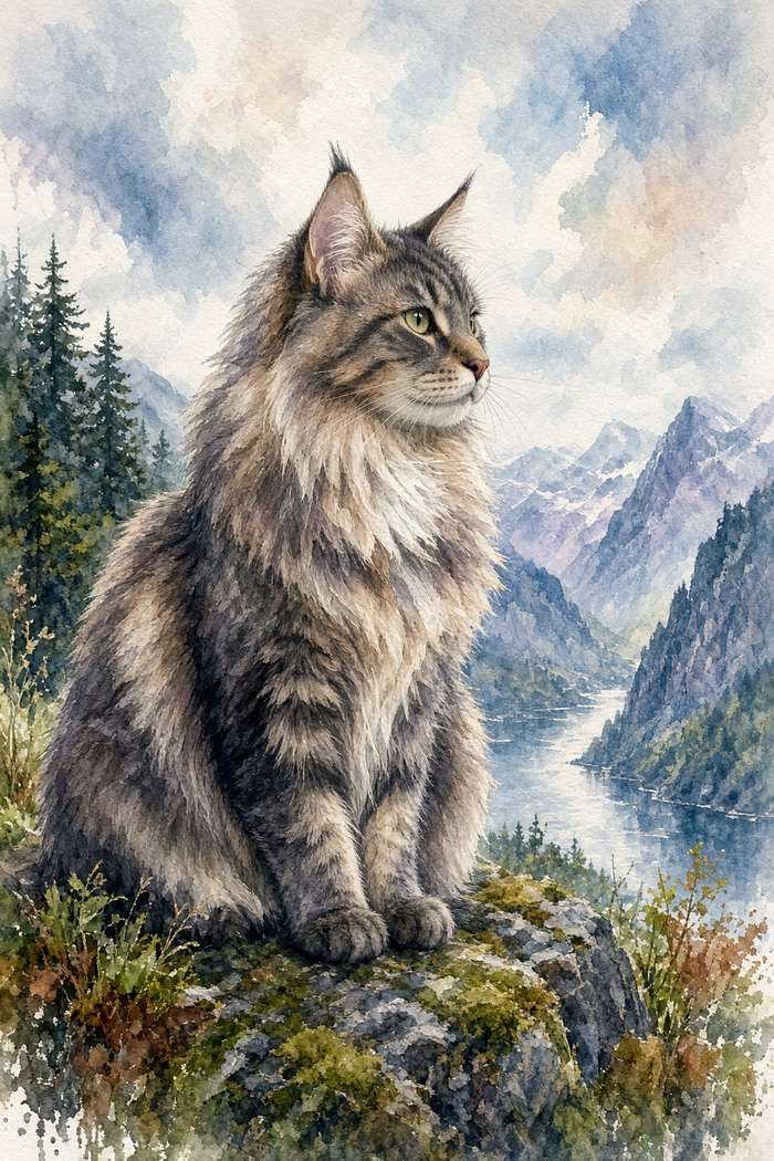 Norwegian Forest poster, Watercolor Cats
