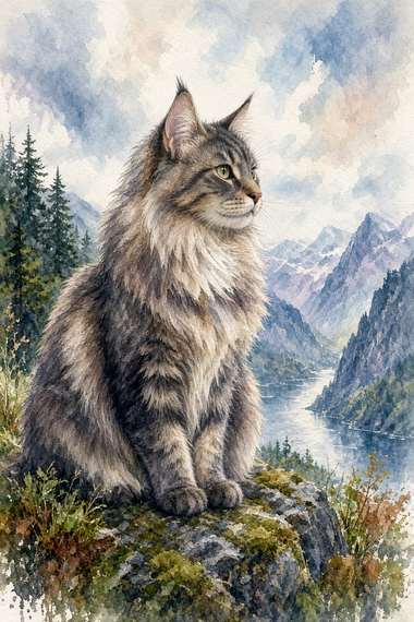 Norwegian Forest poster, Watercolor Cats