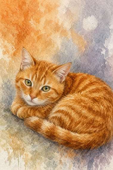 Orange Tabby poster, Watercolor Cats
