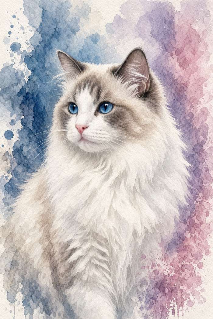 Ragdoll poster, Watercolor Cats