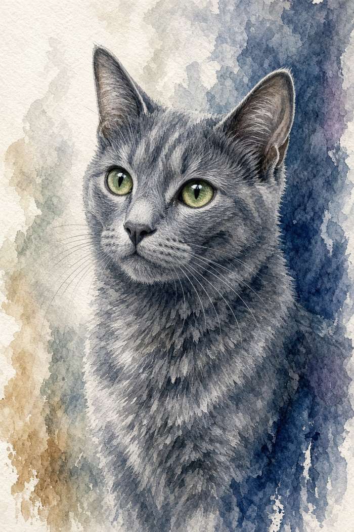 Russian Blue poster, Watercolor Cats
