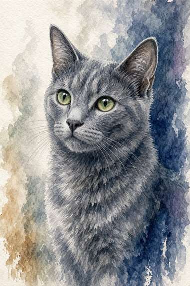 Russian Blue poster, Watercolor Cats