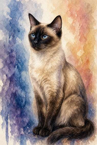 Siamese poster, Watercolor Cats