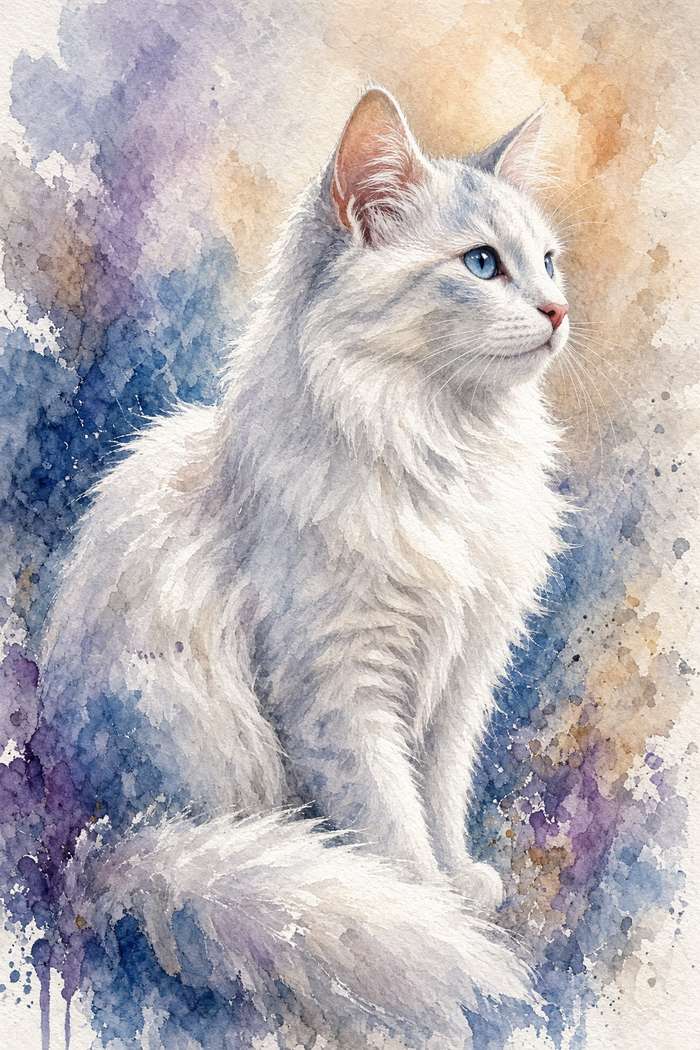 Turkish Angora poster, Watercolor Cats
