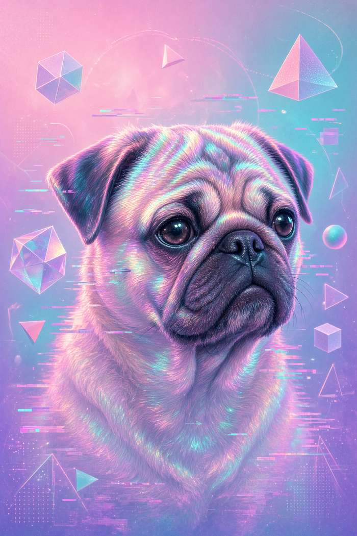 Pug poster, Cotton Candy Canines